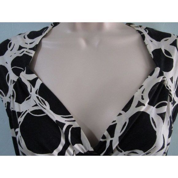 Banana Republic Silk Blend Jersey Abstract Fit Flare Dress Black White Sz S EUC - Picture 6 of 13